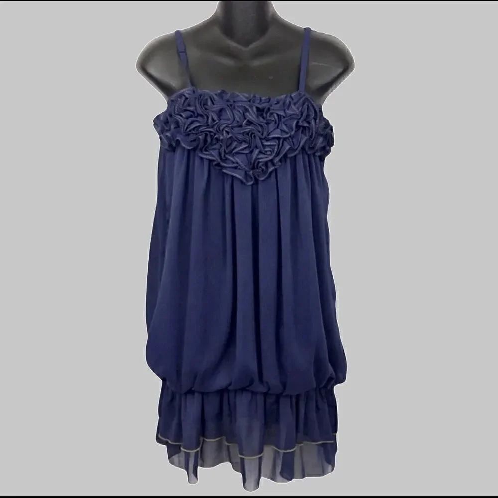 B Relaxx BLUE sheer lined bubble top medium